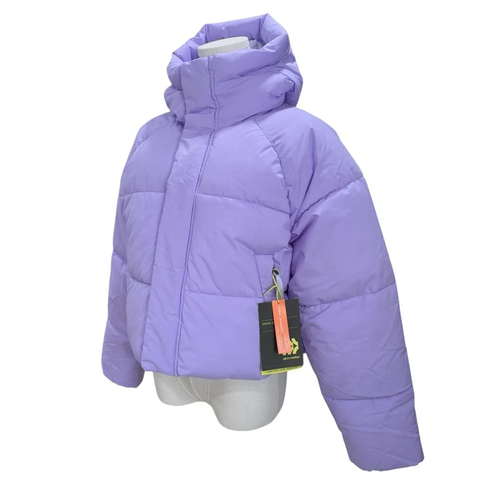 Womens Lavender Cropped Puffer Jacket Pastel Winter Streetwear‎ Y2K Coat Medium